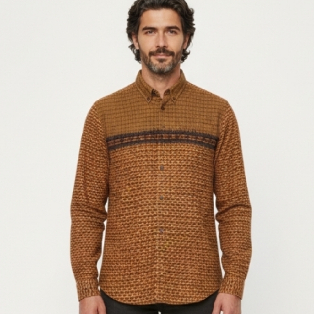 Woolrich Men's Camel Engineered Stripe Aztec Button Down Size XL